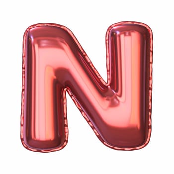 Red metallic balloon font Letter N 3D rendering illustration isolated on white background