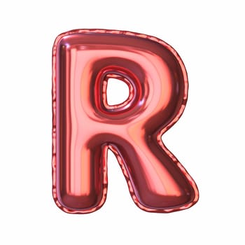 Red metallic balloon font Letter R 3D rendering illustration isolated on white background