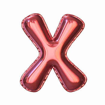 Red metallic balloon font Letter X 3D rendering illustration isolated on white background