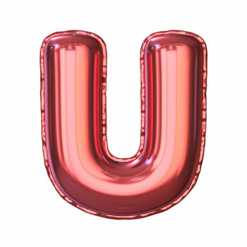 Red metallic balloon font Letter U 3D rendering illustration isolated on white background