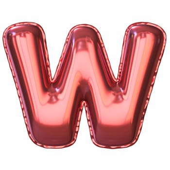 Red metallic balloon font Letter W 3D rendering illustration isolated on white background