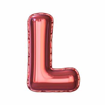 Red metallic balloon font Letter L 3D rendering illustration isolated on white background