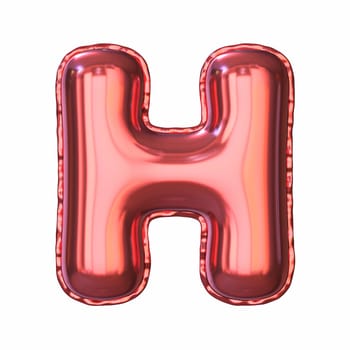 Red metallic balloon font Letter H 3D rendering illustration isolated on white background