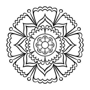 Doodle mandala coloring page. Outline floral design element. Coloring book pattern. Decorative round flower. Anti-stress therapy pattern on white background. Meditation poster. Vector illustration.