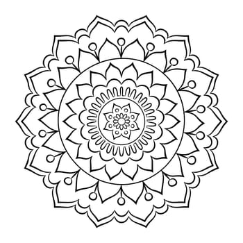 Doodle mandala coloring page. Outline floral design element. Coloring book pattern. Decorative round flower. Anti-stress therapy pattern on white background. Meditation poster. Vector illustration.