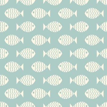 Nautical seamless pattern with swimming cartoon fish. Vector illustration