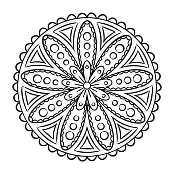 Doodle mandala coloring page. Outline floral design element. Coloring book pattern. Decorative round flower. Anti-stress therapy pattern on white background. Meditation poster. Vector illustration.