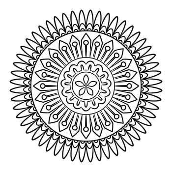 Doodle mandala coloring page. Outline floral design element. Coloring book pattern. Decorative round flower. Anti-stress therapy pattern on white background. Meditation poster. Vector illustration.