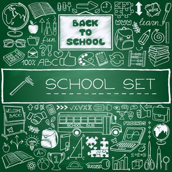 Hand drawn school icons set. Back to school concept. Vector Illustration.