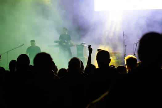Crowd at concert - Cheering crowd in bright colorful stage lights
