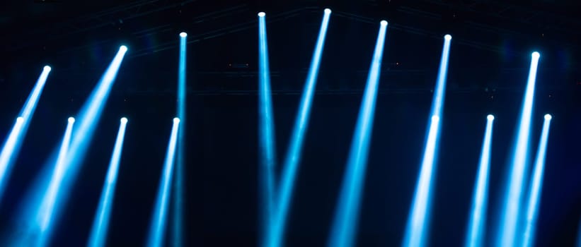 Banner of colorful stage lights and smoke. Concert and theatre scene