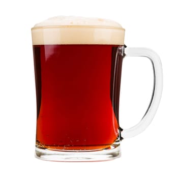 Mug filled with red beer, isolated on white.