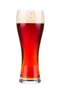 Glass of red beer, isolated on white.