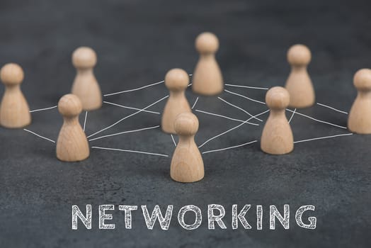 Group of people connecting through a web, business networking and communication