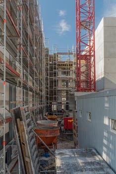 construction site new building facade with scaffold