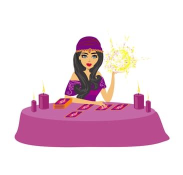 Fortune Teller Woman reads the future from the crystal ball