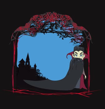 Halloween scary vampire in night card