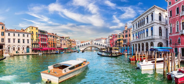 Grand Canal of Venice, view of the Lagoon near The Rialto bridge, Italy.
