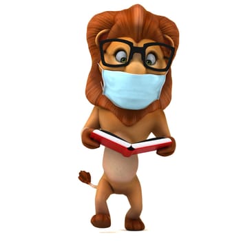 Fun 3D illustration of a cartoon Lion with a mask