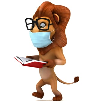 Fun 3D illustration of a cartoon Lion with a mask