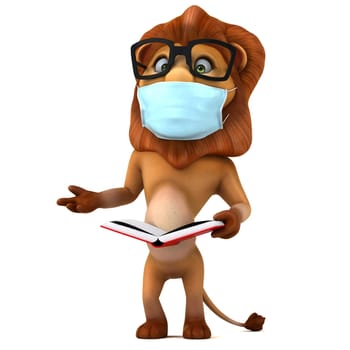 Fun 3D illustration of a cartoon Lion with a mask