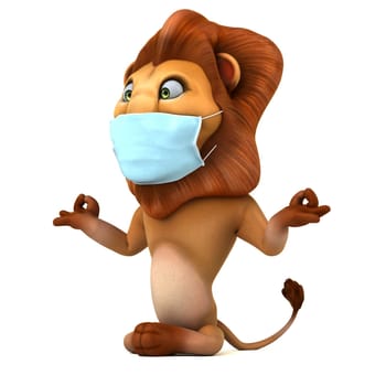 Fun 3D illustration of a cartoon Lion with a mask