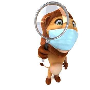 Fun 3D illustration of a cartoon Lion with a mask