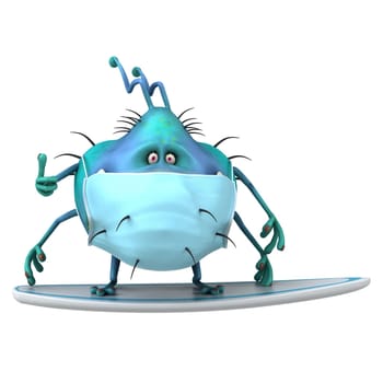 Fun 3D illustration of a cartoon microbe with a mask