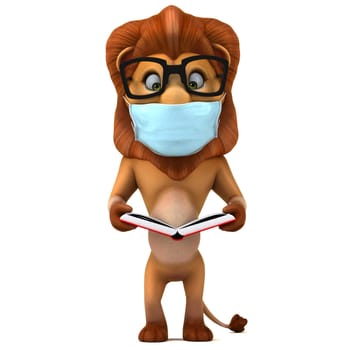 Fun 3D illustration of a cartoon Lion with a mask