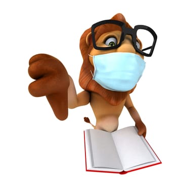 Fun 3D illustration of a cartoon Lion with a mask