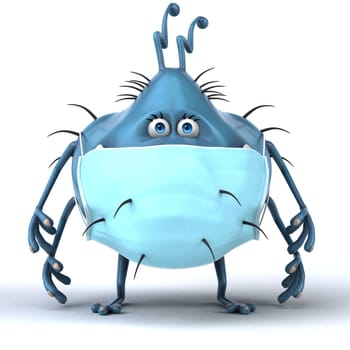 Fun 3D illustration of a cartoon microbe with a mask