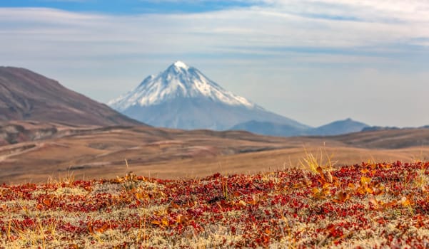 The Vilyuchinsky volcano in autumn. Kamchatka peninsula. Selective focus