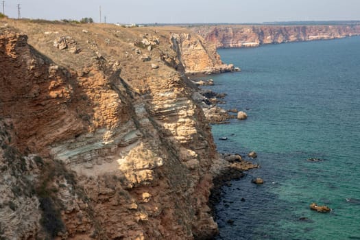 Cape Caliacra, Bulgaria - SEP 14, 2021. Cape Kaliakra - a unique architectural and natural oasis represents a rocky promontory jutting 2 kilometers into the sea. The steep cliffs rise between 50 and 60 meters from the sea.