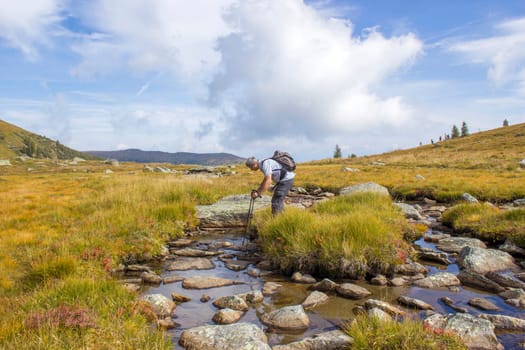 A clear mountain stream on the green meadows in the Austrian Alps, Steiermark, Austria