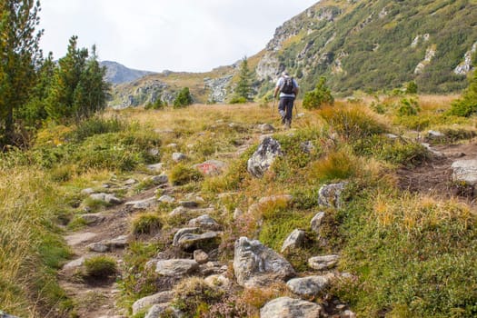 man trekking in the mountains, Alps in Austria, Steiermark