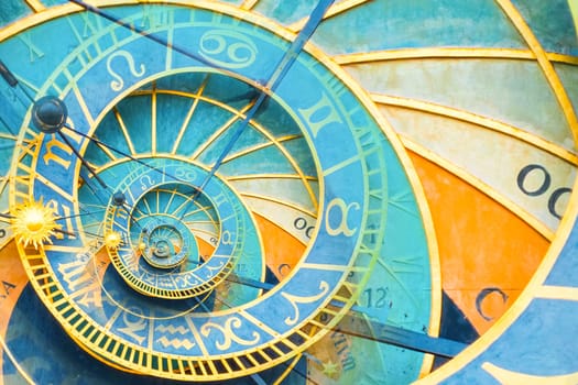 Droste effect background based on Prague astronimical clock. Abstract design for concepts related to astrology, fantasy, time and magic.