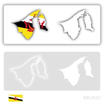 Brunei map with flag and shadow on white and grey background