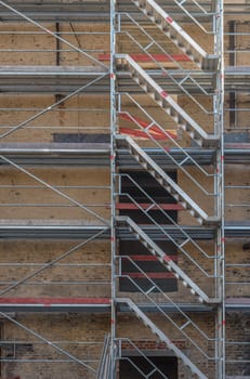 Scaffolding on the facade of a former factory