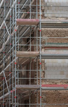 Scaffolding on the facade of a former factory