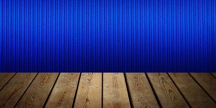 The background is blank wooden boards and a textured striped wall with gradient lighting and vignetting. For product demonstrations, free space, layout, mockup, perspective board, background board.
