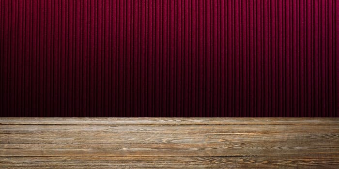 The background is blank wooden boards and a textured striped wall with gradient lighting and vignetting. For product demonstrations, free space, layout, mockup, perspective board, background board.