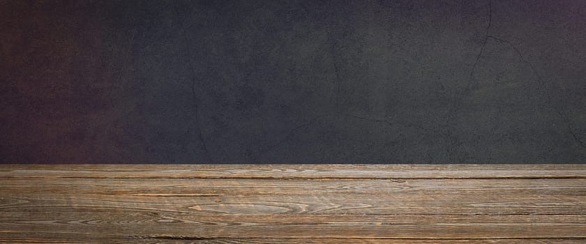 The background is blank wooden boards and a textured plastered wall with lighting and vignetting. For product demonstrations, free space, layout, mockup, perspective board, background board.