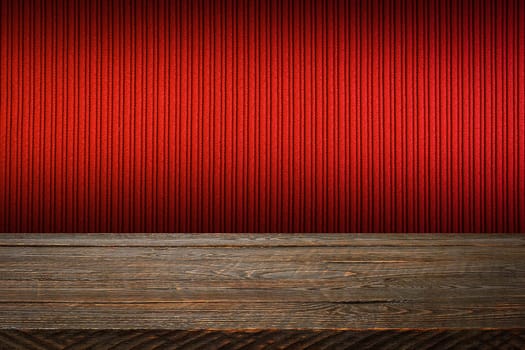 The background is blank wooden boards and a textured striped wall with gradient lighting and vignetting. For product demonstrations, free space, layout, mockup, perspective board, background board.