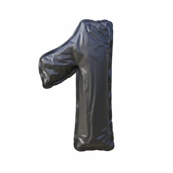 Black leather font Number 1 ONE 3D render illustration isolated on white background