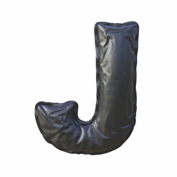 Black leather font Letter J 3D render illustration isolated on white background