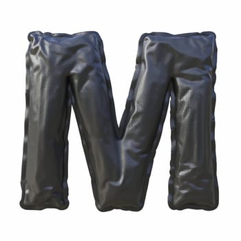Black leather font Letter M 3D render illustration isolated on white background
