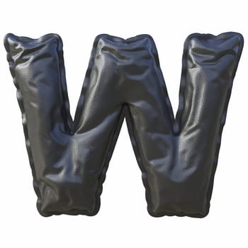 Black leather font Letter W 3D render illustration isolated on white background