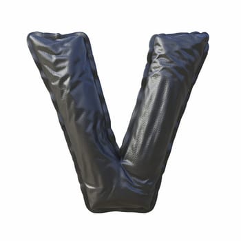 Black leather font Letter V 3D render illustration isolated on white background