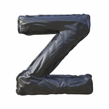 Black leather font Letter Z 3D render illustration isolated on white background