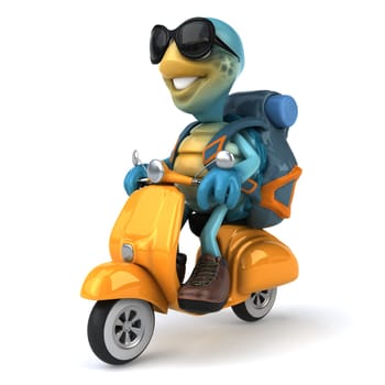 Fun 3D illustration of a blue turtle